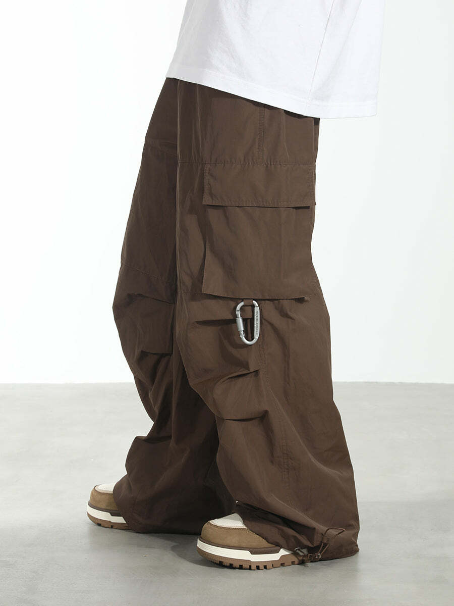 HARSH and CRUEL Y2K Grunge Wide-Leg Multipocket Cargo Pants - 90s Retro Summer Fashion