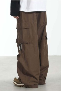 HARSH and CRUEL Y2K Grunge Wide-Leg Multipocket Cargo Pants - 90s Retro Summer Fashion