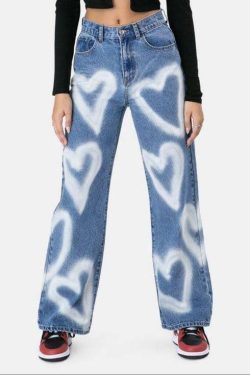 Heart Burst Jeans - Y2K Summer & 90s Grunge Outfits, Retro Style, Y2K Popstar & Club Fashion
