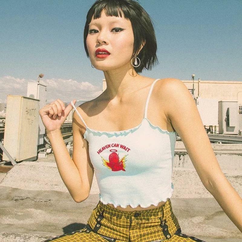 Heaven Can Wait Crop Top � Y2K Summer Grunge, 90s Fashion, Retro Style, Y2K Party Outfit