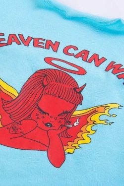 Heaven Can Wait Crop Top � Y2K Summer Grunge, 90s Fashion, Retro Style, Y2K Party Outfit