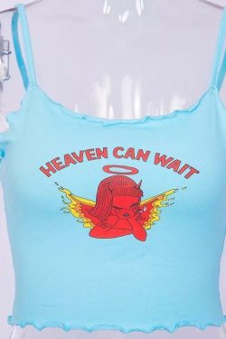 Heaven Can Wait Crop Top � Y2K Summer Grunge, 90s Fashion, Retro Style, Y2K Party Outfit