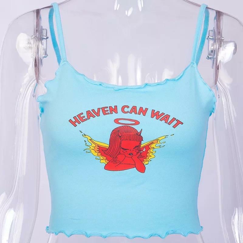 Heaven Can Wait Crop Top � Y2K Summer Grunge, 90s Fashion, Retro Style, Y2K Party Outfit