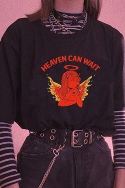 Heaven Can Wait Shirt - Y2K Summer Grunge, 90s Retro, Pastel Goth, Y2K Party & Club Outfits