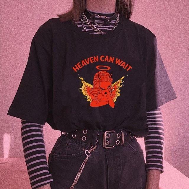 Heaven Can Wait Shirt - Y2K Summer Grunge, 90s Retro, Pastel Goth, Y2K Party & Club Outfits