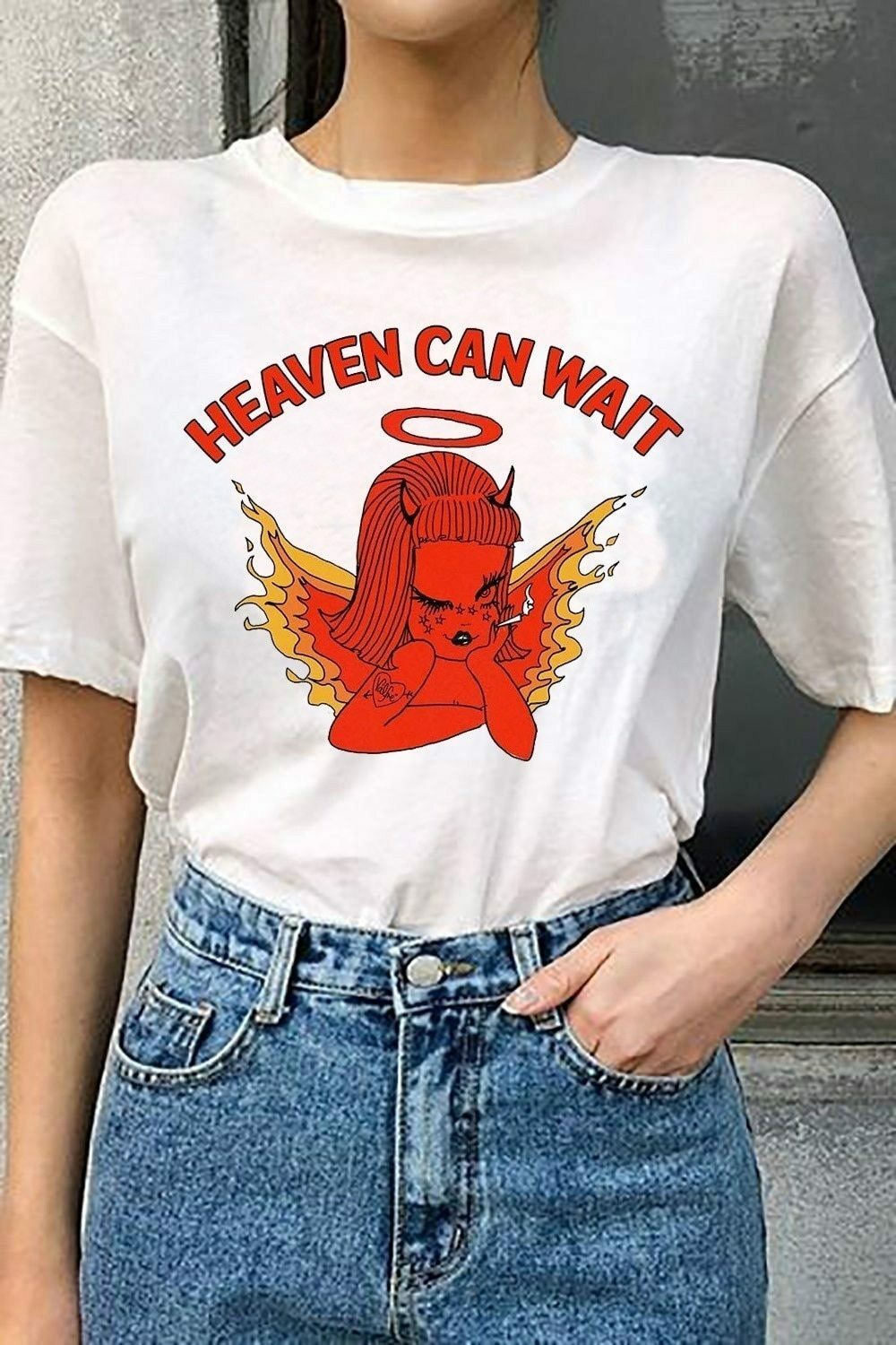 Heaven Can Wait Shirt - Y2K Summer Grunge, 90s Retro, Pastel Goth, Y2K Party & Club Outfits