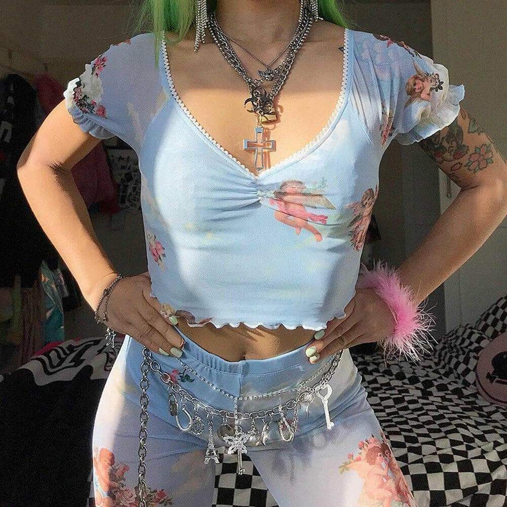 Heaven Sent Crop Top - Y2K Summer Grunge, 90s Retro, Pastel Goth, Y2K Party & Club Outfits