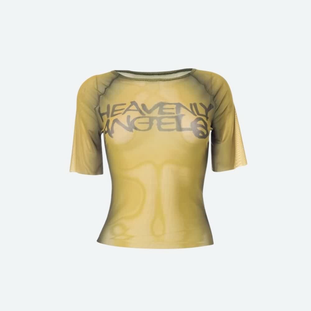 Heavenly Angels Y2K Gothic Grunge Sheer Mesh Top - Perfect for 90s and Y2K Summer Outfits