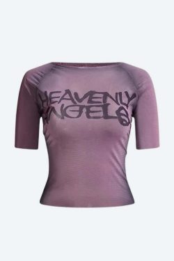 Heavenly Angels Y2K Gothic Grunge Sheer Mesh Top - Perfect for 90s and Y2K Summer Outfits