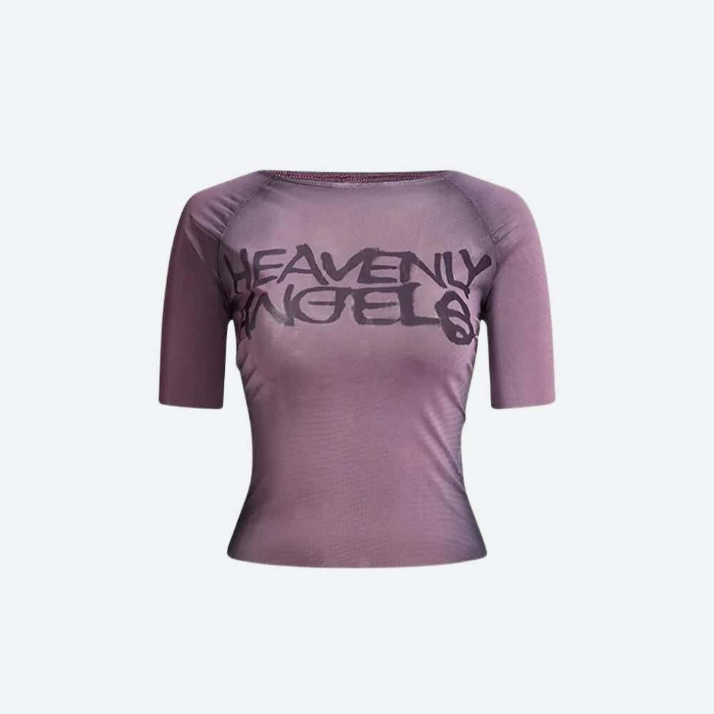 Heavenly Angels Y2K Gothic Grunge Sheer Mesh Top - Perfect for 90s and Y2K Summer Outfits