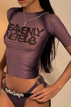 Heavenly Angels Y2K Gothic Grunge Sheer Mesh Top - Perfect for 90s and Y2K Summer Outfits