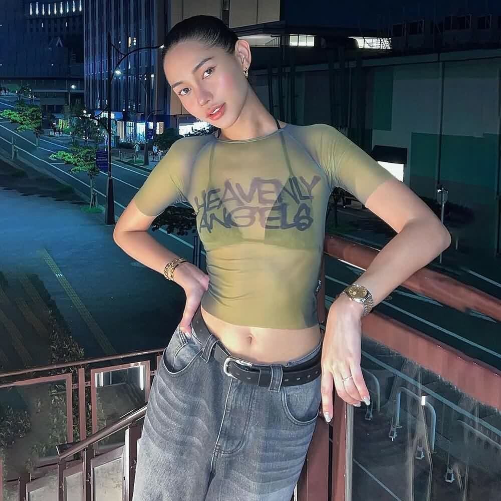 Heavenly Angels Y2K Gothic Grunge Sheer Mesh Top - Perfect for 90s and Y2K Summer Outfits
