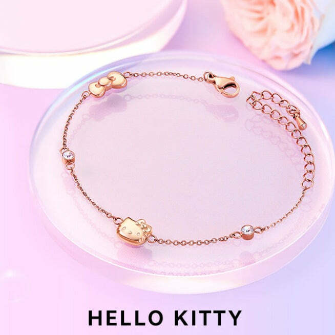 Hello Kitty Rose Gold Titanium Bracelet - Y2K Fashion, 90s Grunge, Retro Style Gift Box
