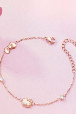 Hello Kitty Rose Gold Titanium Bracelet - Y2K Fashion, 90s Grunge, Retro Style Gift Box