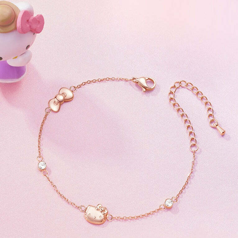 Hello Kitty Rose Gold Titanium Bracelet - Y2K Fashion, 90s Grunge, Retro Style Gift Box