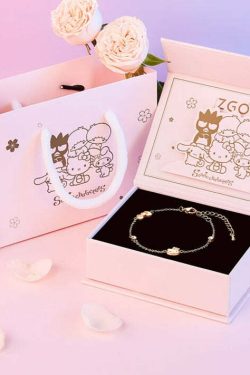 Hello Kitty Rose Gold Titanium Bracelet - Y2K Fashion, 90s Grunge, Retro Style Gift Box