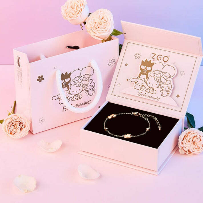 Hello Kitty Rose Gold Titanium Bracelet - Y2K Fashion, 90s Grunge, Retro Style Gift Box