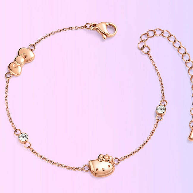 Hello Kitty Rose Gold Titanium Bracelet - Y2K Fashion, 90s Grunge, Retro Style Gift Box