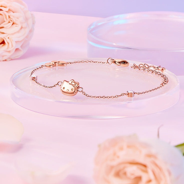 Hello Kitty Rose Gold Titanium Bracelet - Y2K Fashion, 90s Grunge, Retro Style Gift Box