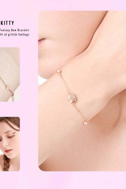 Hello Kitty Rose Gold Titanium Bracelet - Y2K Fashion, 90s Grunge, Retro Style Gift Box