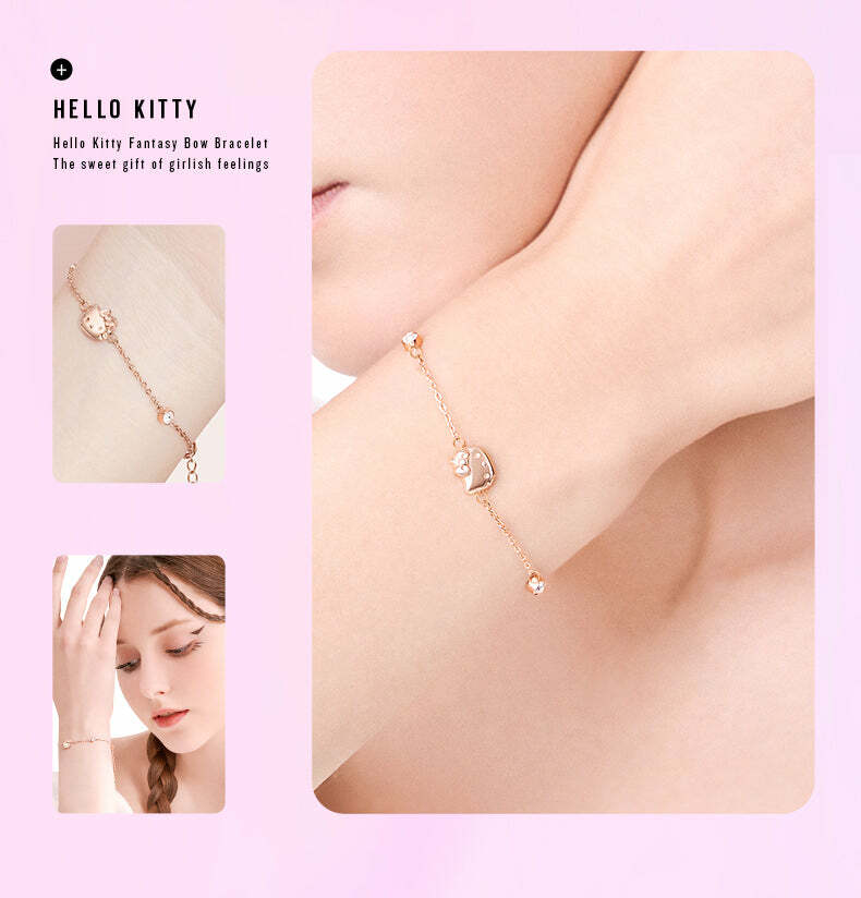 Hello Kitty Rose Gold Titanium Bracelet - Y2K Fashion, 90s Grunge, Retro Style Gift Box