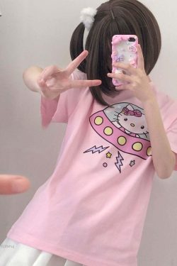 Hello Kitty UFO T-Shirt Pink - Y2K Summer, 90s Fashion, Grunge, Retro, Pastel Goth, Y2K Pop