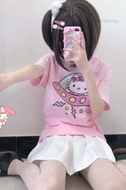 Hello Kitty UFO T-Shirt Pink - Y2K Summer, 90s Fashion, Grunge, Retro, Pastel Goth, Y2K Pop