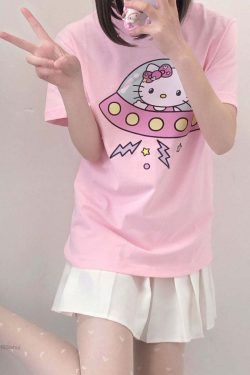 Hello Kitty UFO T-Shirt Pink - Y2K Summer, 90s Fashion, Grunge, Retro, Pastel Goth, Y2K Pop