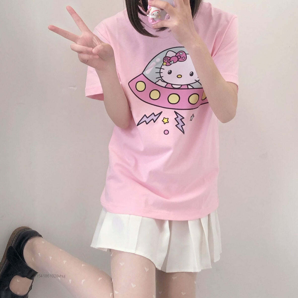 Hello Kitty UFO T-Shirt Pink - Y2K Summer, 90s Fashion, Grunge, Retro, Pastel Goth, Y2K Pop