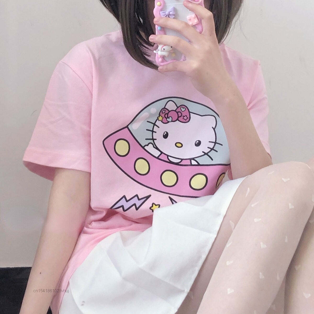 Hello Kitty UFO T-Shirt Pink - Y2K Summer, 90s Fashion, Grunge, Retro, Pastel Goth, Y2K Pop