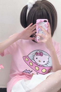 Hello Kitty UFO T-Shirt Pink - Y2K Summer, 90s Fashion, Grunge, Retro, Pastel Goth, Y2K Pop