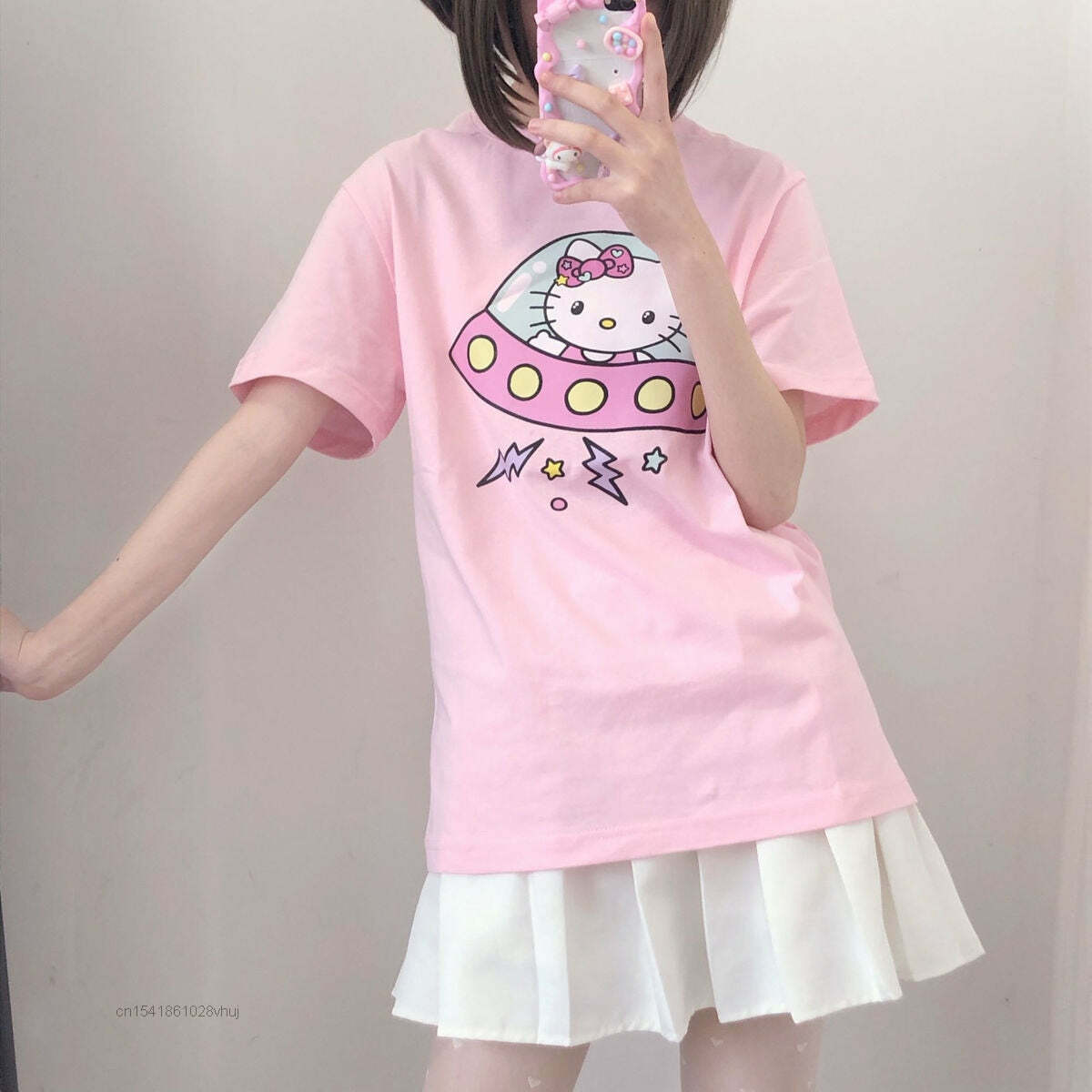 Hello Kitty UFO T-Shirt Pink - Y2K Summer, 90s Fashion, Grunge, Retro, Pastel Goth, Y2K Pop