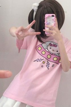 Hello Kitty UFO T-Shirt Pink - Y2K Summer, 90s Fashion, Grunge, Retro, Pastel Goth, Y2K Pop