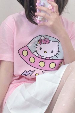 Hello Kitty UFO T-Shirt Pink - Y2K Summer, 90s Fashion, Grunge, Retro, Pastel Goth, Y2K Pop