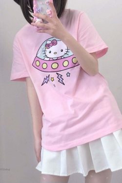 Hello Kitty UFO T-Shirt Pink - Y2K Summer, 90s Fashion, Grunge, Retro, Pastel Goth, Y2K Pop