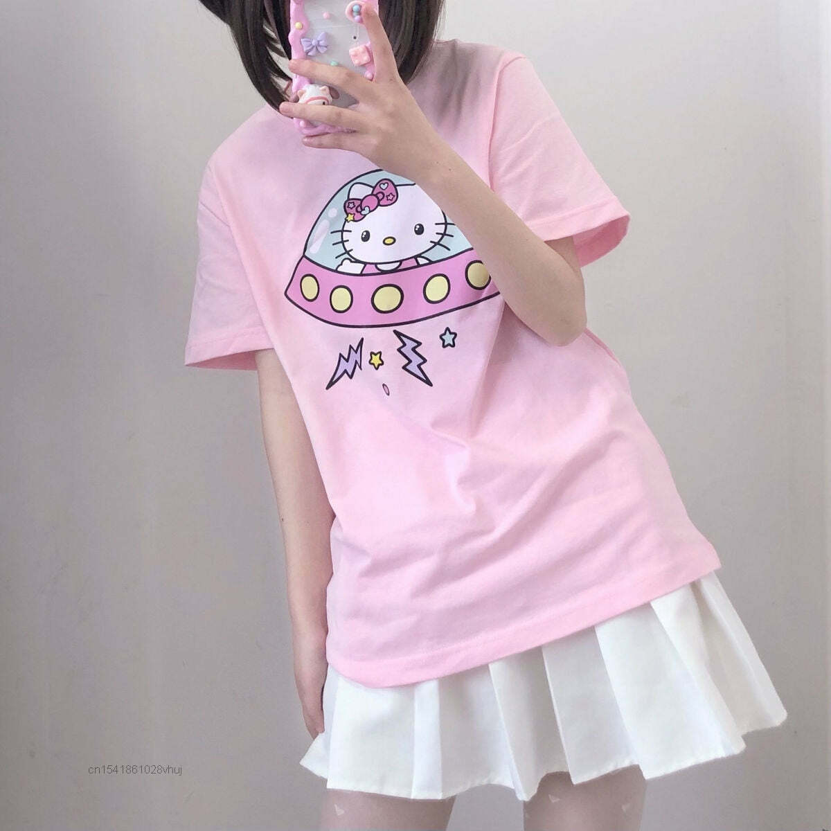 Hello Kitty UFO T-Shirt Pink - Y2K Summer, 90s Fashion, Grunge, Retro, Pastel Goth, Y2K Pop