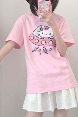 Hello Kitty UFO T-Shirt Pink - Y2K Summer, 90s Fashion, Grunge, Retro, Pastel Goth, Y2K Pop