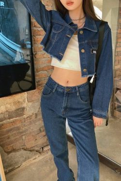High End Y2K Cowboy Denim Jacket & Jeans Set - 90s Grunge, Retro, Summer, Party Outfits