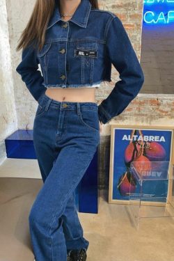High End Y2K Cowboy Denim Jacket & Jeans Set - 90s Grunge, Retro, Summer, Party Outfits