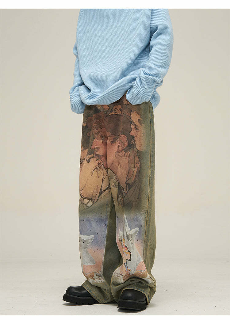HJK Exclusive Oil Painted Jeans - Y2K Fashion, 90s Grunge, Retro Style, Y2K Summer Outfits