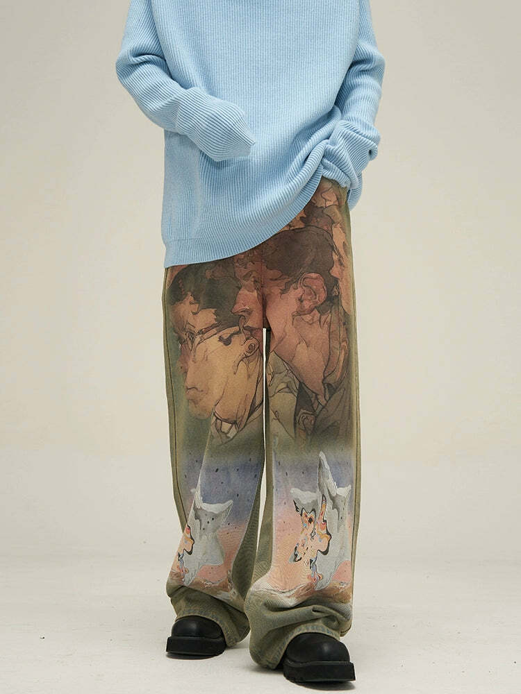 HJK Exclusive Oil Painted Jeans - Y2K Fashion, 90s Grunge, Retro Style, Y2K Summer Outfits