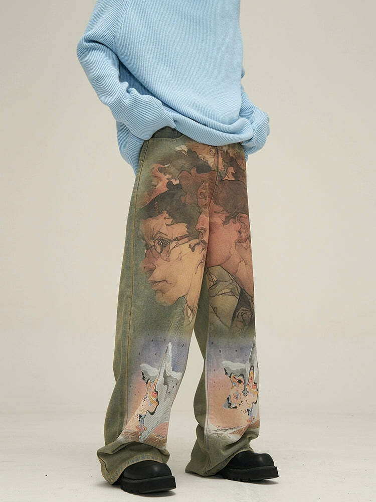 HJK Exclusive Oil Painted Jeans - Y2K Fashion, 90s Grunge, Retro Style, Y2K Summer Outfits