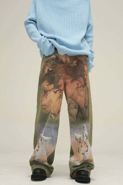 HJK Exclusive Oil Painted Jeans - Y2K Fashion, 90s Grunge, Retro Style, Y2K Summer Outfits