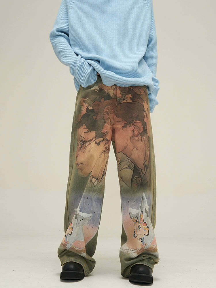 HJK Exclusive Oil Painted Jeans - Y2K Fashion, 90s Grunge, Retro Style, Y2K Summer Outfits