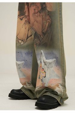HJK Exclusive Oil Painted Jeans - Y2K Fashion, 90s Grunge, Retro Style, Y2K Summer Outfits