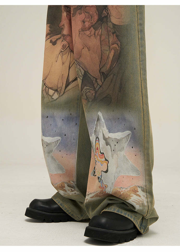 HJK Exclusive Oil Painted Jeans - Y2K Fashion, 90s Grunge, Retro Style, Y2K Summer Outfits
