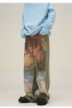 HJK Exclusive Oil Painted Jeans - Y2K Summer, 90s Grunge, Retro Hip Hop, Pastel Goth Fashion