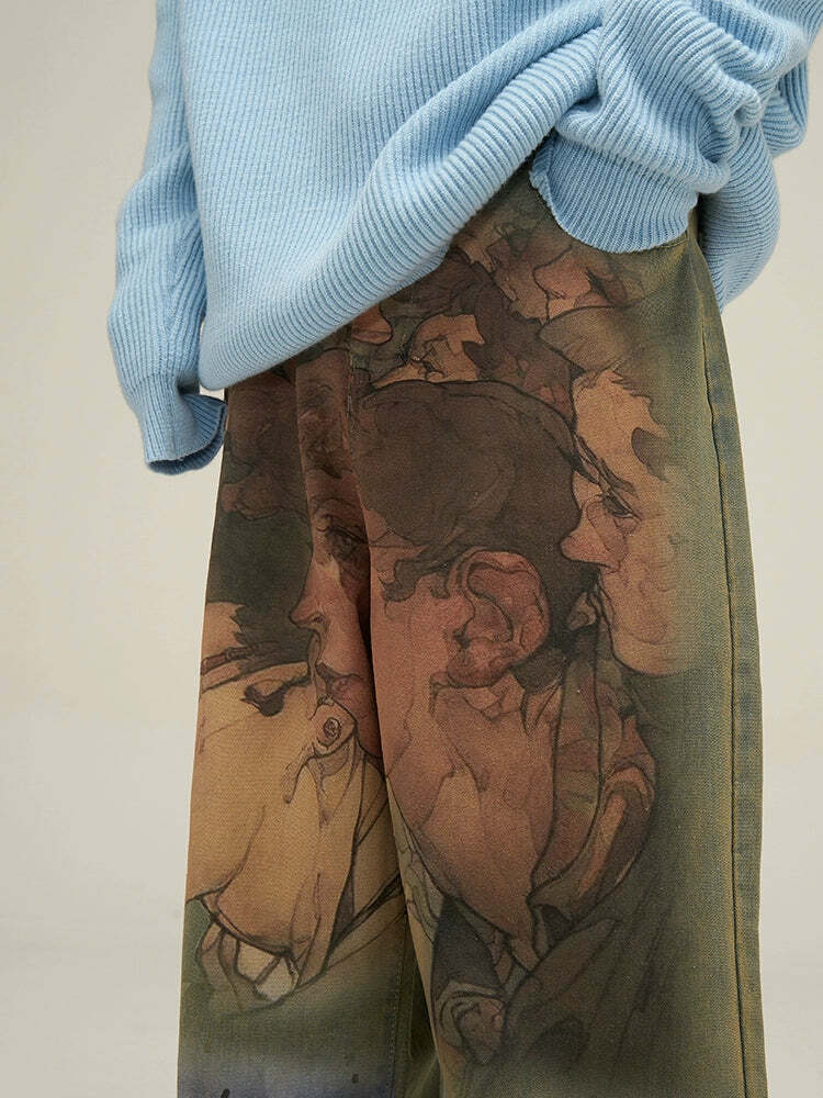 HJK Exclusive Oil Painted Jeans - Y2K Summer, 90s Grunge, Retro Hip Hop, Pastel Goth Fashion