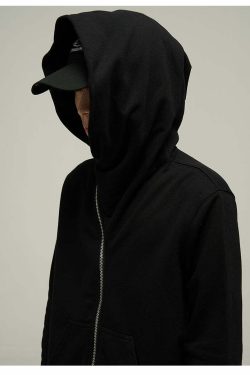 HJK Exclusive Y2K Asymmetrical Zip Hooded Jacket - 90s Grunge, Retro, and Pastel Goth Fashion