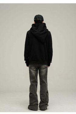 HJK Exclusive Y2K Asymmetrical Zip Hooded Jacket - 90s Grunge, Retro, and Pastel Goth Fashion